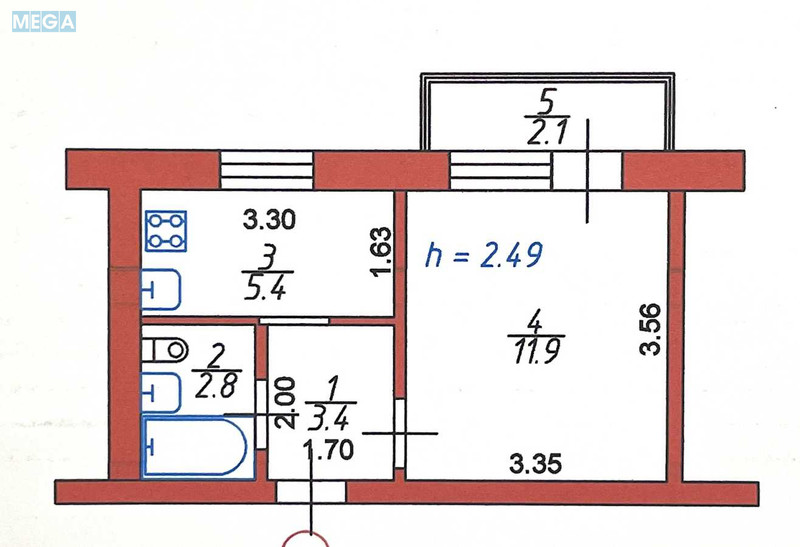Продаж 1 кімнатної квартири (26/12/6), 3 пов. 5 пов. будинку, <a class="location-link" href="/lutsk/" title="Недвижимость Луцьк">Луцьк</a>, Ветеранів (изображение 8)