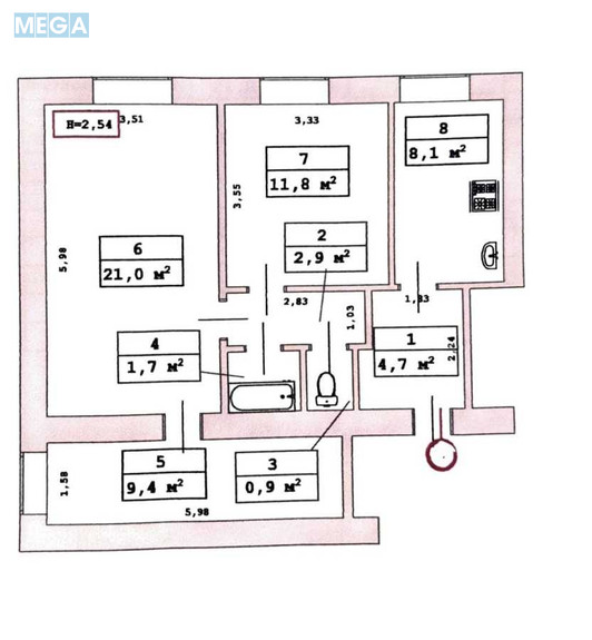 Продаж 3 кімнатної квартири (60/42/8), 2 пов. 5 пов. будинку, <a class="location-link" href="/belaya-tserkov/" title="Недвижимость Біла Церква">Біла Церква</a>, київська, 25 (изображение 9)
