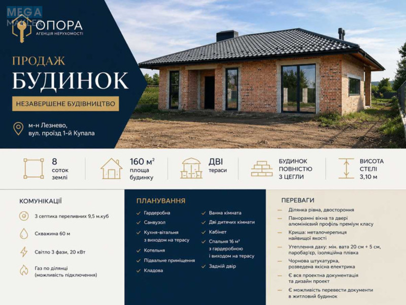 Продаж дома, 1&nbsp; поверх, 160&nbsp;кв.м, 8&nbsp;кімнат, ділянка 8&nbsp;соток, <a class="location-link" href="/khmelnitskiy/" title="Недвижимость Хмельницький">Хмельницький</a>, 2-й проїзд Купайла (изображение 1)