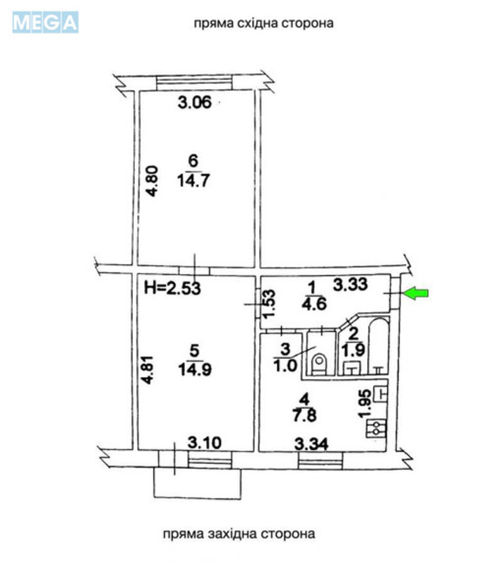 Продаж 2 кімнатної квартири (46,5/29,6/7,8), 4 пов. 5 пов. будинку, <a class="location-link" href="/kiev/" title="Недвижимость Київ">Київ</a>, <a class="location-link" href="/kiev/svyatoshinskij/" title="Недвижимость Святошинський район">Святошинський р-н</a>, Академика Вернадского бульв., 75 (изображение 2)