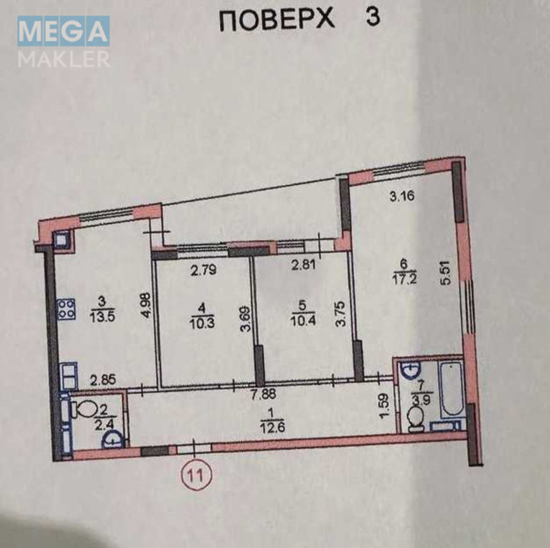 Продаж 3 кімнатної квартири (74,2/38/13,5), 3 пов. 4 пов. будинку, <a class="location-link" href="/kiev/" title="Недвижимость Київ">Київ</a>, <a class="location-link" href="/kiev/obolonskij/" title="Недвижимость Оболонський район">Оболонський р-н</a>, Богатирська вул., 32 (изображение 13)