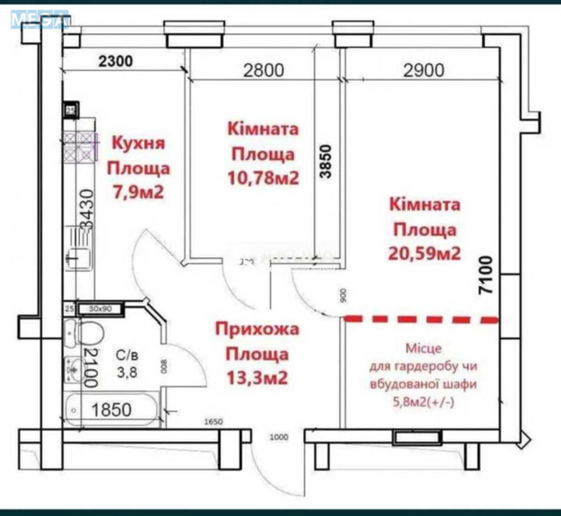 Продаж 2 кімнатної квартири (58/32/8), 4 пов. 9 пов. будинку, <a class="location-link" href="/kryukovshina/" title="Недвижимость Крюківщина">Крюківщина</a>, Богуславська ул. (изображение 7)