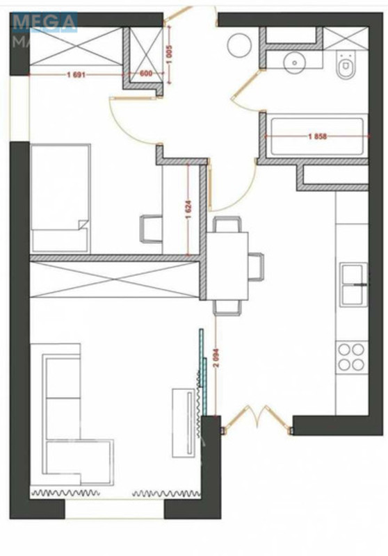 Продаж 1 кімнатної квартири (39/20/8), 4 пов. 25 пов. будинку, <a class="location-link" href="/kiev/" title="Недвижимость Київ">Київ</a>, <a class="location-link" href="/kiev/svyatoshinskij/" title="Недвижимость Святошинський район">Святошинський р-н</a>, Пономарева ул., 26 (изображение 6)