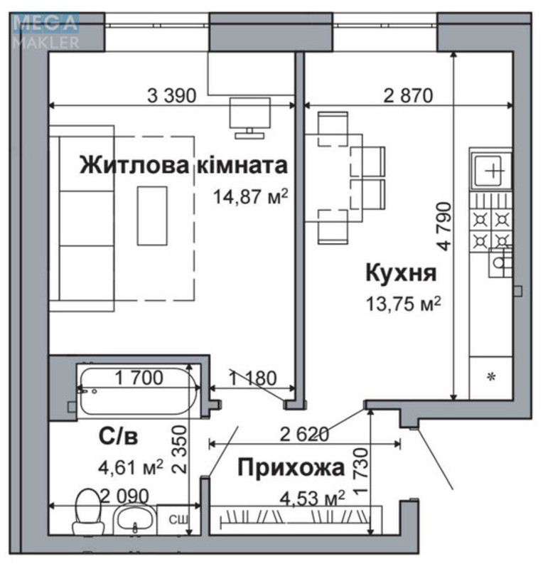 Продаж 1 кімнатної квартири (38/15/14), 2 пов. 5 пов. будинку, <a class="location-link" href="/gatnoe/" title="Недвижимость Гатне">Гатне</a>, Покровська, 2/2 (изображение 15)