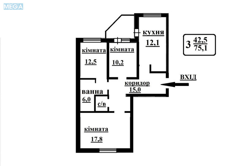 Продаж 3 кімнатної квартири (76/43/12), 6 пов. 9 пов. будинку, <a class="location-link" href="/kiev/" title="Недвижимость Київ">Київ</a>, <a class="location-link" href="/kiev/podolskij/" title="Недвижимость Подільський район">Подільський р-н</a>, Сергея Данченко ул., 34а (изображение 14)