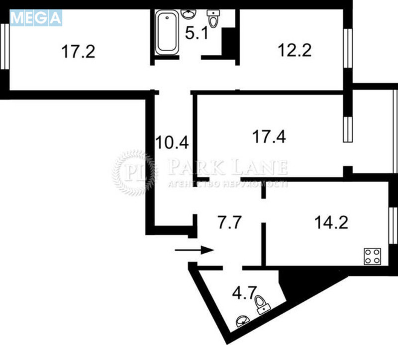 Продаж 3 кімнатної квартири (97/58/16), 20 пов. 22 пов. будинку, <a class="location-link" href="/kiev/" title="Недвижимость Київ">Київ</a>, <a class="location-link" href="/kiev/darnickij/" title="Недвижимость Дарницький район">Дарницький р-н</a>, Урловская ул., 17 (изображение 2)