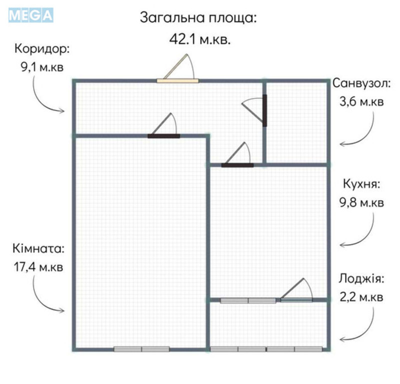 Продаж 1 кімнатної квартири (42,1/17,4/9,8), 2 пов. 16 пов. будинку, <a class="location-link" href="/kiev/" title="Недвижимость Київ">Київ</a>, <a class="location-link" href="/kiev/desnyanskij/" title="Недвижимость Деснянський район">Деснянський р-н</a>, Лісківська вул., 32/51 (изображение 17)