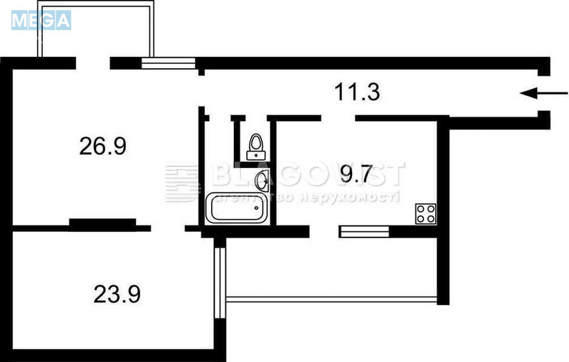 Продаж 2 кімнатної квартири (82/50/10), 4 пов. 5 пов. будинку, <a class="location-link" href="/kiev/" title="Недвижимость Київ">Київ</a>, <a class="location-link" href="/kiev/shevchenkovskij/" title="Недвижимость Шевченківський район">Шевченківський р-н</a>, Богдана Хмельницкого ул., 10 (изображение 3)