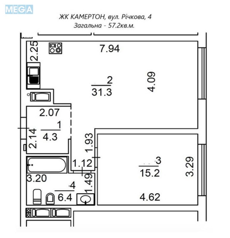 Продаж 1 кімнатної квартири (57,2/16/31,3), 3 пов. 23 пов. будинку, <a class="location-link" href="/kiev/" title="Недвижимость Київ">Київ</a>, <a class="location-link" href="/kiev/shevchenkovskij/" title="Недвижимость Шевченківський район">Шевченківський р-н</a>, Річна вул., 4 (изображение 6)