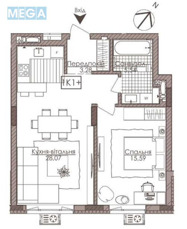 Продаж 1 кімнатної квартири (57,2/16/31,3), 3 пов. 23 пов. будинку, <a class="location-link" href="/kiev/" title="Недвижимость Київ">Київ</a>, <a class="location-link" href="/kiev/shevchenkovskij/" title="Недвижимость Шевченківський район">Шевченківський р-н</a>, Річна вул., 4 (изображение 7)