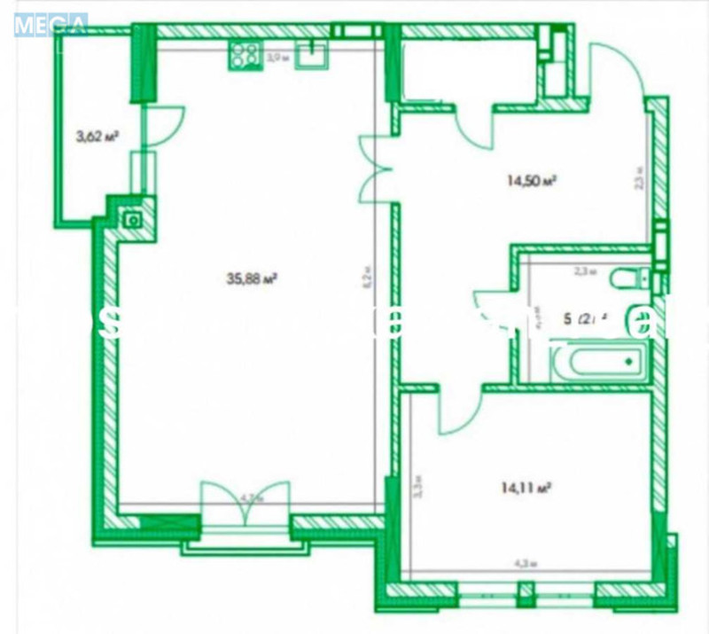 Продаж 2 кімнатної квартири (71,2/30/21,8), 2 пов. 12 пов. будинку, <a class="location-link" href="/kiev/" title="Недвижимость Київ">Київ</a>, <a class="location-link" href="/kiev/shevchenkovskij/" title="Недвижимость Шевченківський район">Шевченківський р-н</a>, Златоустовская ул., 30 (изображение 23)