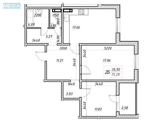 Продаж 2 кімнатної квартири (75,3/35,9/17,7), 13 пов. 25 пов. будинку, <a class="location-link" href="/kiev/" title="Недвижимость Київ">Київ</a>, <a class="location-link" href="/kiev/desnyanskij/" title="Недвижимость Деснянський район">Деснянський р-н</a>, Электротехническая ул., 43 (изображение 2)