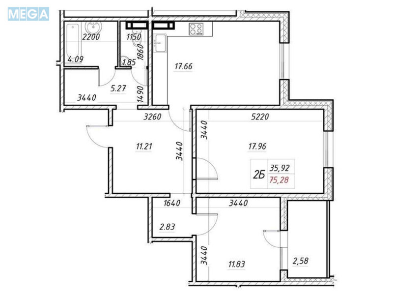 Продаж 2 кімнатної квартири (75,3/35,9/17,7), 13 пов. 25 пов. будинку, <a class="location-link" href="/kiev/" title="Недвижимость Київ">Київ</a>, <a class="location-link" href="/kiev/desnyanskij/" title="Недвижимость Деснянський район">Деснянський р-н</a>, Электротехническая ул., 43 (изображение 2)