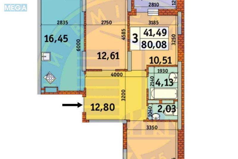 Продаж 3 кімнатної квартири (80,1/41,5/16,5), 8 пов. 25 пов. будинку, <a class="location-link" href="/kiev/" title="Недвижимость Київ">Київ</a>, <a class="location-link" href="/kiev/solomenskij/" title="Недвижимость Солом'янський район">Солом'янський р-н</a>, Кадетский Гай ул., 10 (изображение 6)