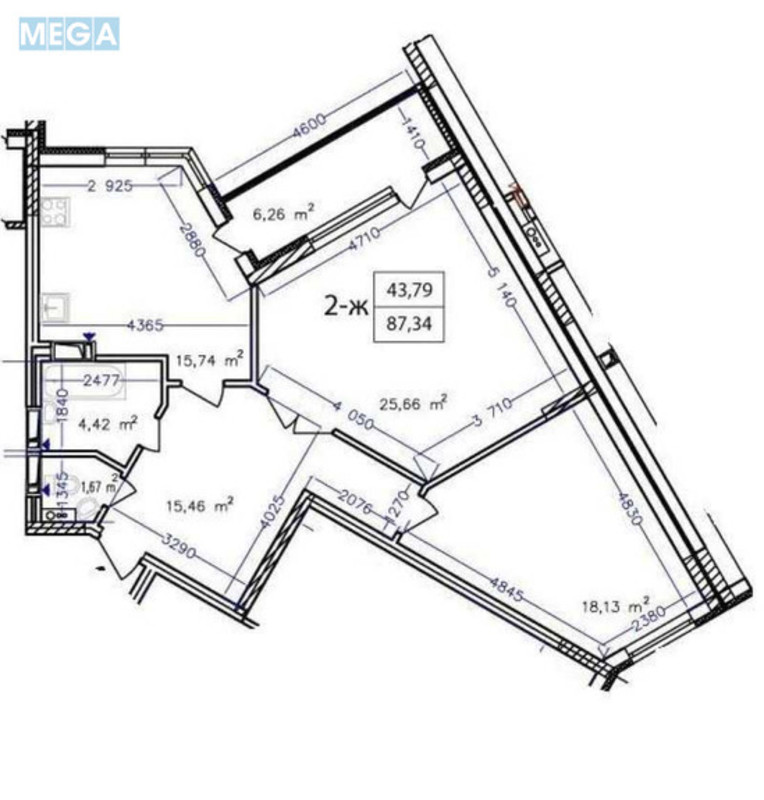 Продаж 2 кімнатної квартири (87/43/16), 15 пов. 23 пов. будинку, <a class="location-link" href="/kiev/" title="Недвижимость Київ">Київ</a>, <a class="location-link" href="/kiev/darnickij/" title="Недвижимость Дарницький район">Дарницький р-н</a>, Елизаветы Чавдар ул., 1 (изображение 3)