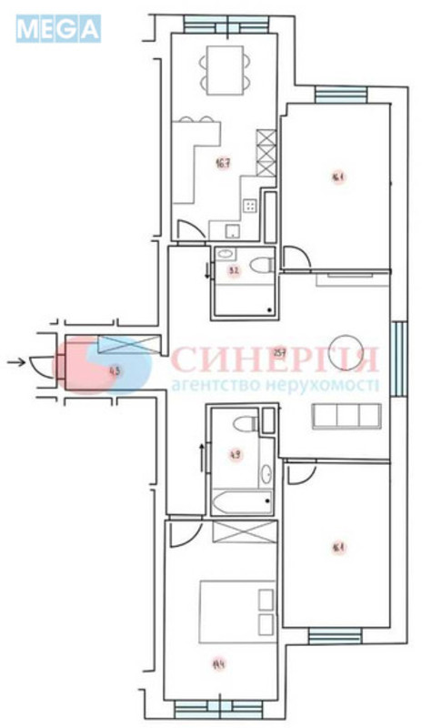 Продаж 4 кімнатної квартири (101/72/16), 15 пов. 25 пов. будинку, <a class="location-link" href="/kiev/" title="Недвижимость Київ">Київ</a>, <a class="location-link" href="/kiev/svyatoshinskij/" title="Недвижимость Святошинський район">Святошинський р-н</a>, Івана Крамського вул., 9 (изображение 2)