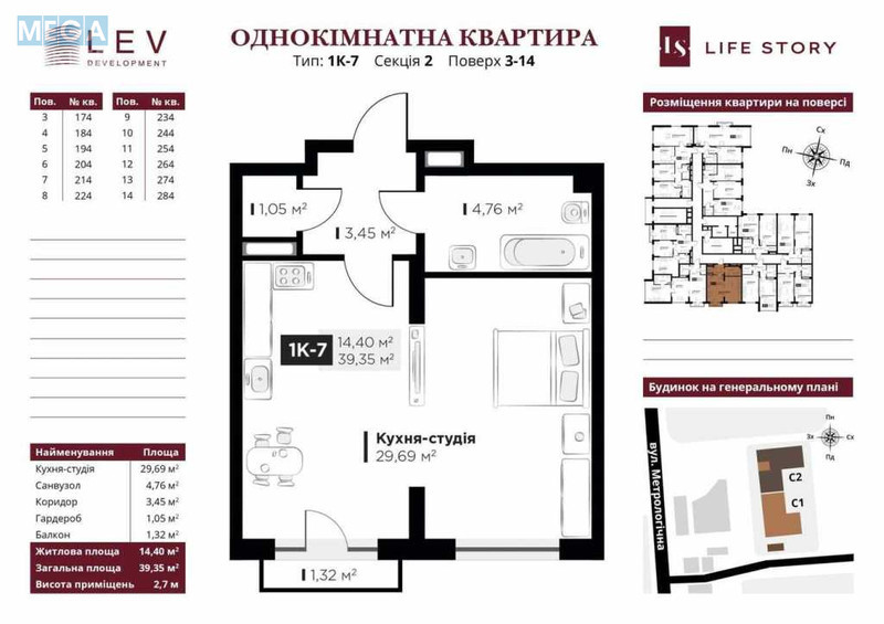 Продаж 1 кімнатної квартири (39/14/17), 6 пов. 16 пов. будинку, <a class="location-link" href="/kiev/" title="Недвижимость Київ">Київ</a>, <a class="location-link" href="/kiev/goloseevskij/" title="Недвижимость Голосіївський район">Голосіївський р-н</a>, Метрологічна вул., 13 (изображение 2)