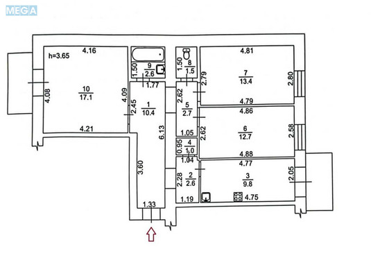 Продаж 3 кімнатної квартири (76/43/9), 4 пов. 4 пов. будинку, <a class="location-link" href="/kiev/" title="Недвижимость Київ">Київ</a>, <a class="location-link" href="/kiev/pecherskij/" title="Недвижимость Печерський район">Печерський р-н</a>, Івана Мазепи вул., 12 (изображение 4)