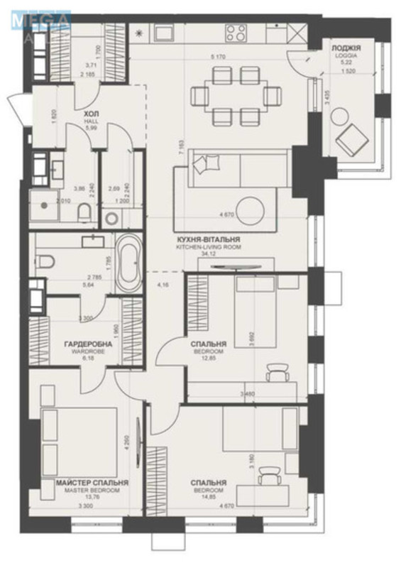 Продаж 4 кімнатної квартири (113/?/35), 19 пов. 24 пов. будинку, <a class="location-link" href="/kiev/" title="Недвижимость Київ">Київ</a>, <a class="location-link" href="/kiev/pecherskij/" title="Недвижимость Печерський район">Печерський р-н</a>, Василия Тютюнника ул., 39 (изображение 2)