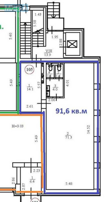 Оренда комерційної нерухомості, 92&nbsp;кв.м, под офис, <a class="location-link" href="/kiev/" title="Недвижимость Київ">Київ</a>, <a class="location-link" href="/kiev/dneprovskij/" title="Недвижимость Дніпровський район">Дніпровський р-н</a>, Уинстона Черчилля ул., 1 (изображение 8)