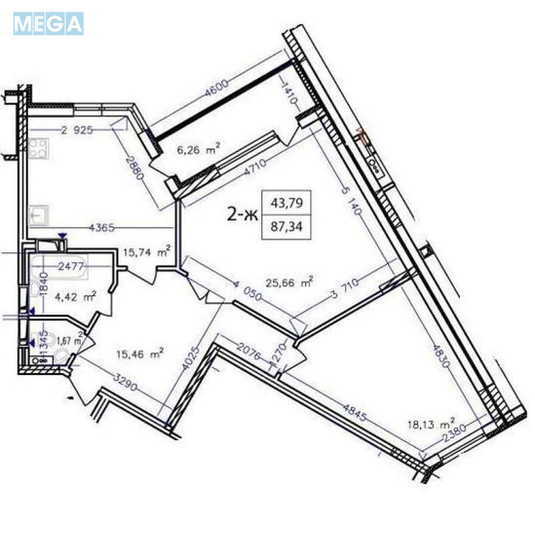 Продаж 2 кімнатної квартири (87/43/16), 15 пов. 23 пов. будинку, <a class="location-link" href="/kiev/" title="Недвижимость Київ">Київ</a>, <a class="location-link" href="/kiev/darnickij/" title="Недвижимость Дарницкий район">Дарницкий р-н</a>, Елизаветы Чавдар ул., 1 (изображение 3)