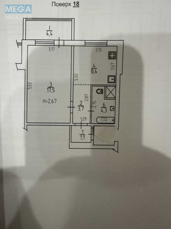 Продаж 1 кімнатної квартири (39,4/17,5/8,4), 18 пов. 21 пов. будинку, <a class="location-link" href="/kiev/" title="Недвижимость Київ">Київ</a>, <a class="location-link" href="/kiev/goloseevskij/" title="Недвижимость Голосіївський район">Голосіївський р-н</a>, Академика Заболотного ул., 54 (изображение 16)