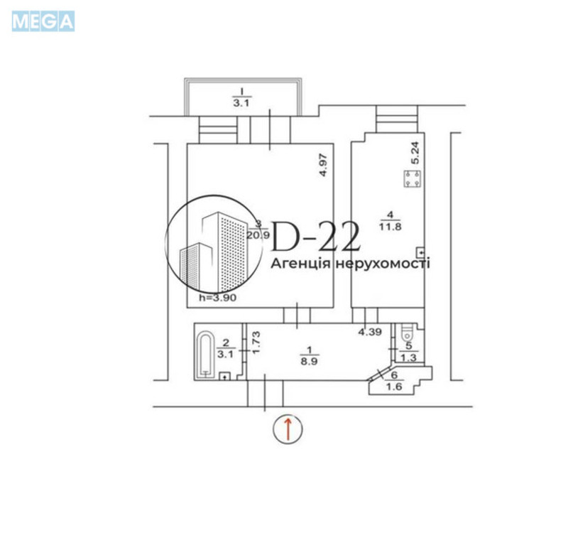 Продаж 1 кімнатної квартири (50,7/20,9/11,8), 3 пов. 3 пов. будинку, <a class="location-link" href="/kiev/" title="Недвижимость Київ">Київ</a>, <a class="location-link" href="/kiev/shevchenkovskij/" title="Недвижимость Шевченківський район">Шевченківський р-н</a>, Миколи Лисенка вул., 1 (изображение 16)