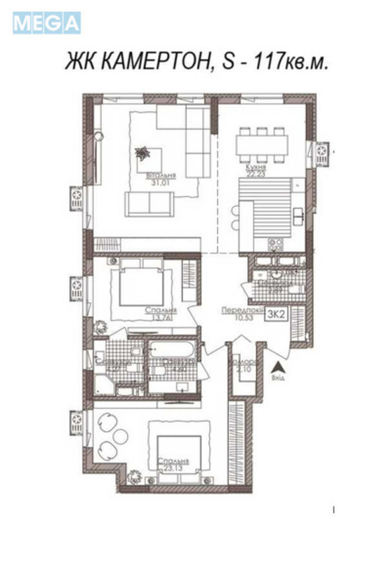 Продаж 3 кімнатної квартири (117/65/26,5), 18 пов. 23 пов. будинку, <a class="location-link" href="/kiev/" title="Недвижимость Київ">Київ</a>, <a class="location-link" href="/kiev/shevchenkovskij/" title="Недвижимость Шевченківський район">Шевченківський р-н</a>, Річна вул., 4 (изображение 2)
