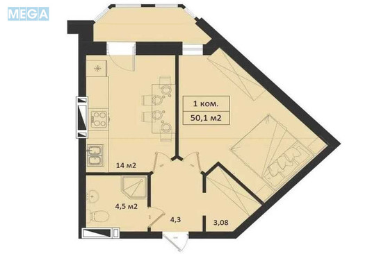 Продаж 1 кімнатної квартири (50/20/14), 3 пов. 9 пов. будинку, <a class="location-link" href="/odessa/" title="Недвижимость Одеса">Одеса</a>, <a class="location-link" href="/odessa/kievskij/" title="Недвижимость Київський район">Київський р-н</a>, Дача Ковалевського, 91 (изображение 2)