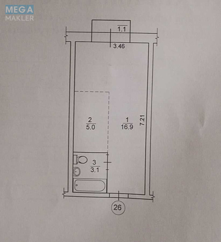 Продаж 1 кімнатної квартири (26/17/5), 3 пов. 4 пов. будинку, <a class="location-link" href="/kiev/" title="Недвижимость Київ">Київ</a>, <a class="location-link" href="/kiev/svyatoshinskij/" title="Недвижимость Святошинський район">Святошинський р-н</a>, Осіння вул., 71 (изображение 14)