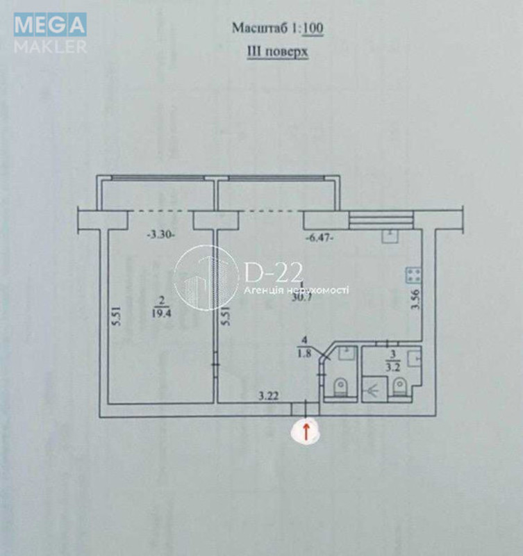 Продаж 2 кімнатної квартири (60,6/19,7/30,7), 3 пов. 9 пов. будинку, <a class="location-link" href="/kiev/" title="Недвижимость Київ">Київ</a>, <a class="location-link" href="/kiev/shevchenkovskij/" title="Недвижимость Шевченківський район">Шевченківський р-н</a>, Глібова вулиця, 7 (изображение 24)
