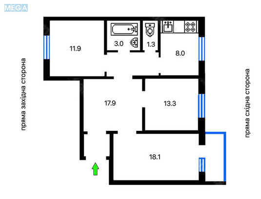 Продаж 3 кімнатної квартири (75/43/8), 3 пов. 13 пов. будинку, <a class="location-link" href="/kiev/" title="Недвижимость Київ">Київ</a>, <a class="location-link" href="/kiev/svyatoshinskij/" title="Недвижимость Святошинський район">Святошинський р-н</a>, Феодоры Пушиной ул., 49 (изображение 2)