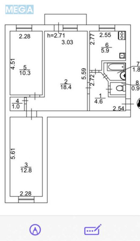 Продаж 3 кімнатної квартири (56,4/41,5/5,9), 5 пов. 5 пов. будинку, <a class="location-link" href="/kiev/" title="Недвижимость Київ">Київ</a>, <a class="location-link" href="/kiev/shevchenkovskij/" title="Недвижимость Шевченківський район">Шевченківський р-н</a>, Олени Теліги вул., 13/14 (изображение 7)