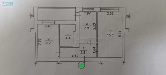 Продаж 2 кімнатної квартири (47,6/24,8/7), 2 пов. 5 пов. будинку, <a class="location-link" href="/kryukovshina/" title="Недвижимость Крюківщина">Крюківщина</a>, Одесская, 44 (изображение 2)