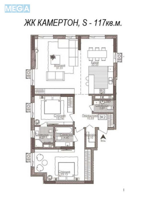 Продаж 3 кімнатної квартири (117/65/27), 17 пов. 23 пов. будинку, <a class="location-link" href="/kiev/" title="Недвижимость Київ">Київ</a>, <a class="location-link" href="/kiev/shevchenkovskij/" title="Недвижимость Шевченківський район">Шевченківський р-н</a>, Річна вул., 4 (изображение 2)