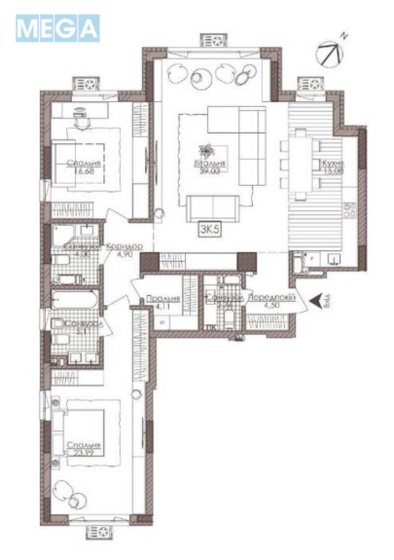 Продаж 3 кімнатної квартири (126/85/15), 17 пов. 24 пов. будинку, <a class="location-link" href="/kiev/" title="Недвижимость Київ">Київ</a>, <a class="location-link" href="/kiev/shevchenkovskij/" title="Недвижимость Шевченківський район">Шевченківський р-н</a>, Річна вул., 4 (изображение 2)