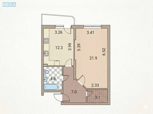 Продаж 1 кімнатної квартири (51/22/12), 5 пов. 22 пов. будинку, <a class="location-link" href="/kiev/" title="Недвижимость Київ">Київ</a>, <a class="location-link" href="/kiev/goloseevskij/" title="Недвижимость Голосіївський район">Голосіївський р-н</a>, Науки просп., 30 (изображение 11)