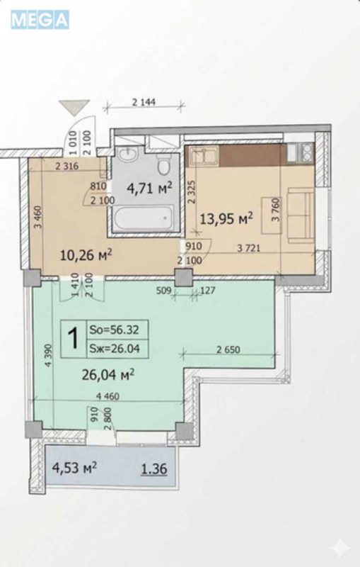 Продаж 1 кімнатної квартири (56,3/26/14), 5 пов. 17 пов. будинку, <a class="location-link" href="/kiev/" title="Недвижимость Київ">Київ</a>, <a class="location-link" href="/kiev/pecherskij/" title="Недвижимость Печерський район">Печерський р-н</a>, Андрія Верхогляда вул., 14 (изображение 6)