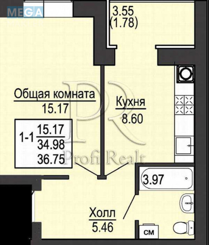 Продаж 1 кімнатної квартири (37/15/12), 7 пов. 10 пов. будинку, <a class="location-link" href="/sofievskaya-borshagovka/" title="Недвижимость Софіївська Борщагівка">Софіївська Борщагівка</a>, Героїв Небесної Сотні алея, 26/23 (изображение 2)