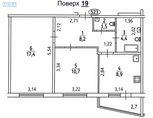 Продаж 2 кімнатної квартири (53,7/28,1/8,9), 19 пов. 25 пов. будинку, <a class="location-link" href="/kiev/" title="Недвижимость Київ">Київ</a>, <a class="location-link" href="/kiev/darnickij/" title="Недвижимость Дарницький район">Дарницький р-н</a>, Бориса Гмирі вул., 22б (изображение 2)