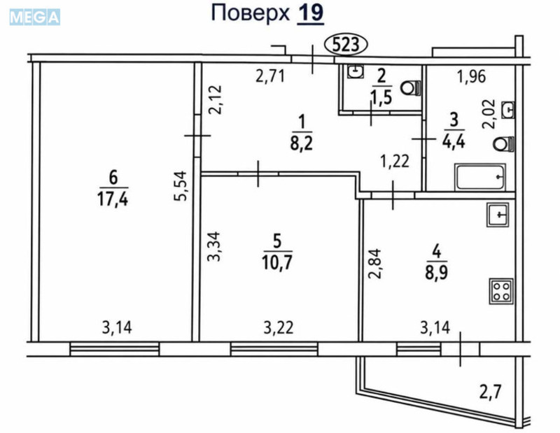 Продаж 2 кімнатної квартири (53,7/28,1/8,9), 19 пов. 25 пов. будинку, <a class="location-link" href="/kiev/" title="Недвижимость Київ">Київ</a>, <a class="location-link" href="/kiev/darnickij/" title="Недвижимость Дарницький район">Дарницький р-н</a>, Бориса Гмирі вул., 22б (изображение 2)