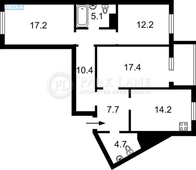 Продаж 3 кімнатної квартири (93/58/16), 20 пов. 22 пов. будинку, <a class="location-link" href="/kiev/" title="Недвижимость Київ">Київ</a>, <a class="location-link" href="/kiev/darnickij/" title="Недвижимость Дарницький район">Дарницький р-н</a>, Урлівська вул., 17 (изображение 2)