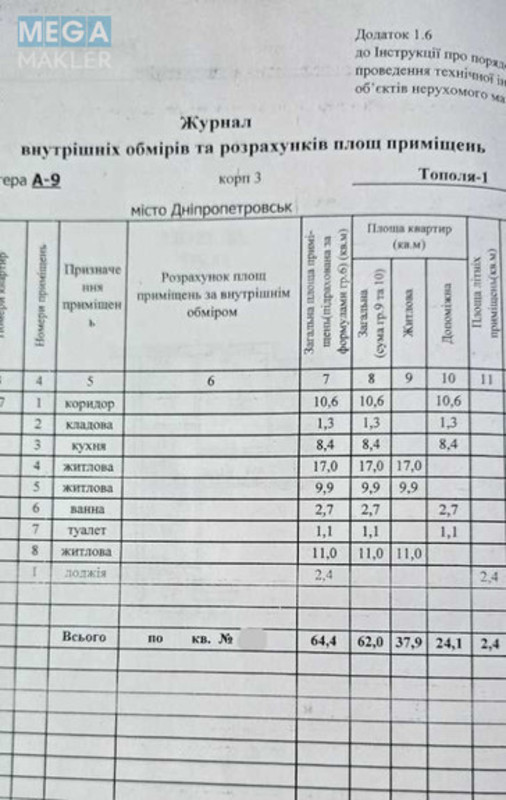 Продаж 3 кімнатної квартири (64/?/?), 8 пов. 9 пов. будинку, <a class="location-link" href="/dnepropetrovsk/" title="Недвижимость Дніпра">Дніпро</a>, Тополя-1, 15 (изображение 3)